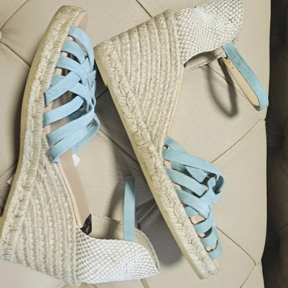 Gaimo Spain  Genuine Suede Leather Upper Insole Aqua Blue Wedges Sandals size 10 - Picture 3 of 6